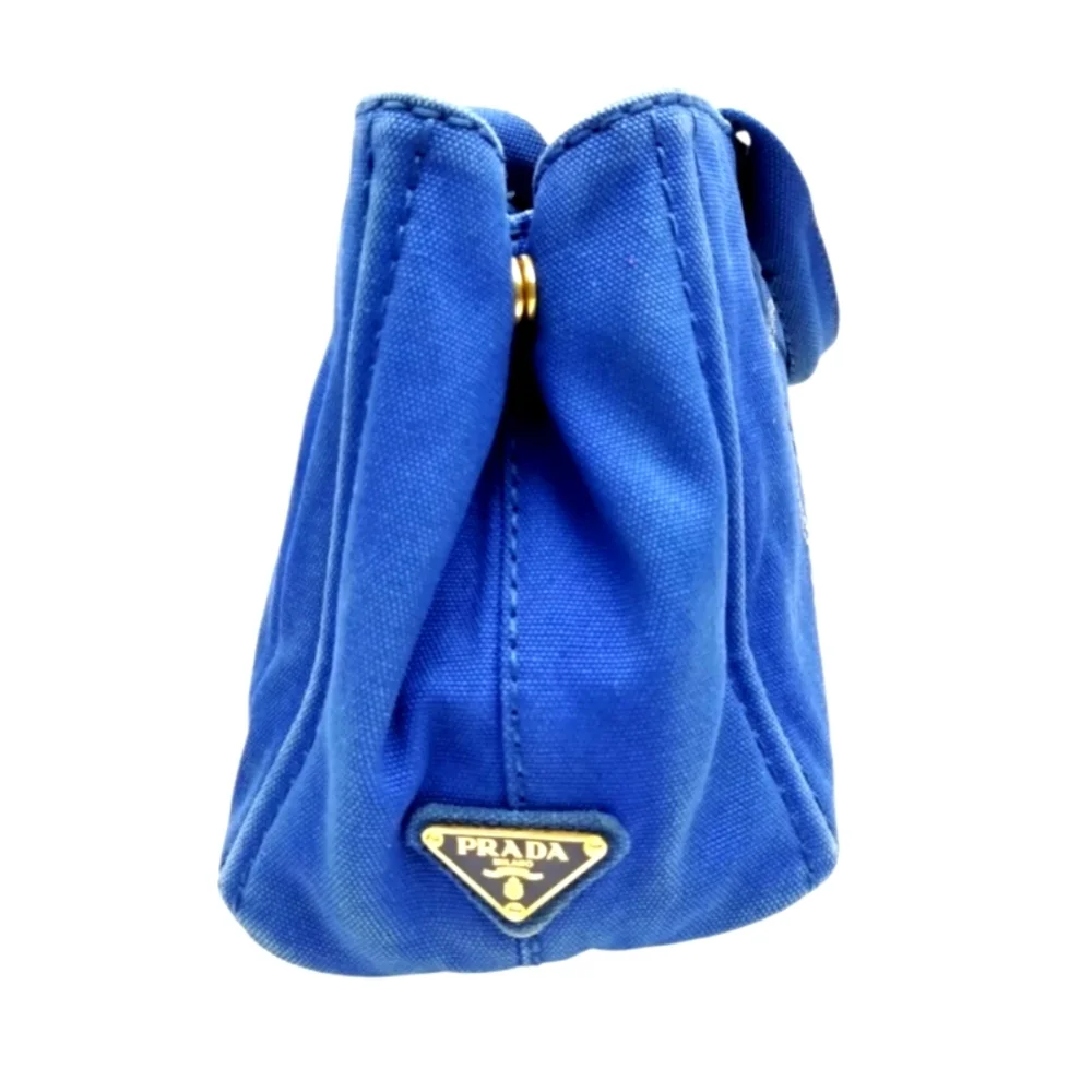 Prada Milano Blue Canvas Tote Bag - Picture 4 of 12